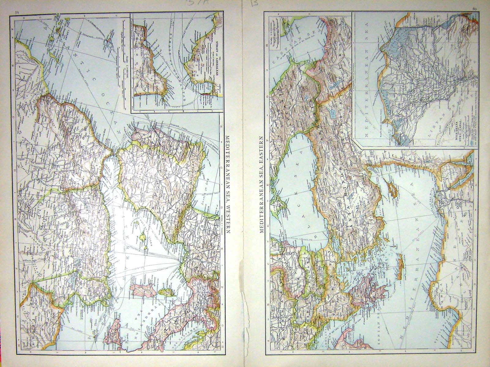 Old Print Mediterranean Sea Western Eastern Map C1897 Nile-Delta Gibralt 0 19th