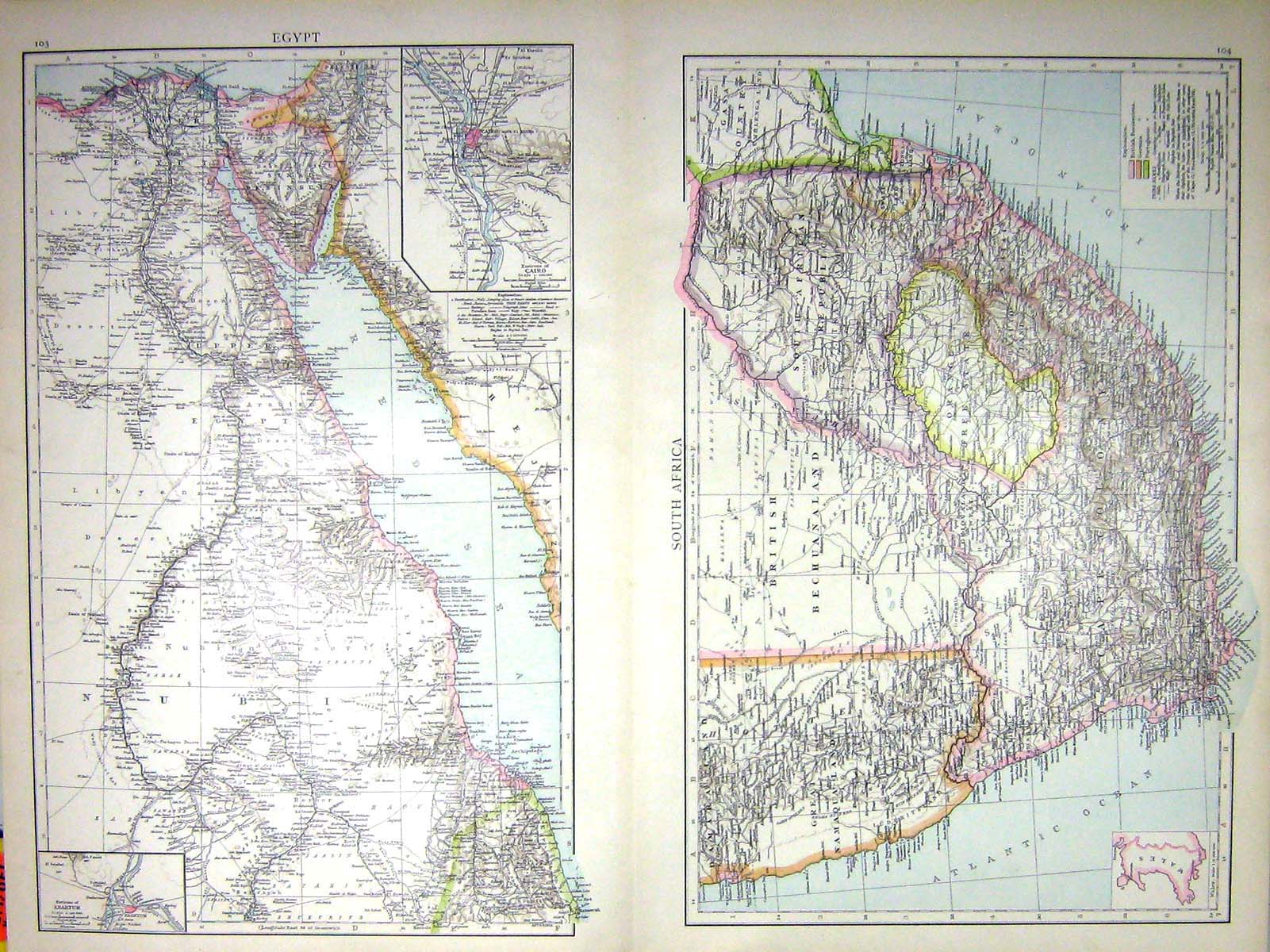 Old Print Egypt South Africa Map C1897 Nubia Khartum Cairo Environs Cape 0 19th