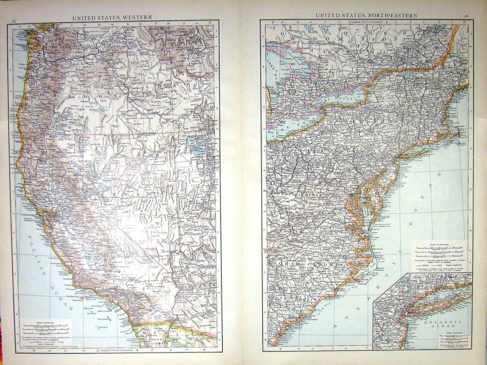 Old Print United States Western North-Eastern Map C1897 Nevada Californi 0 19th