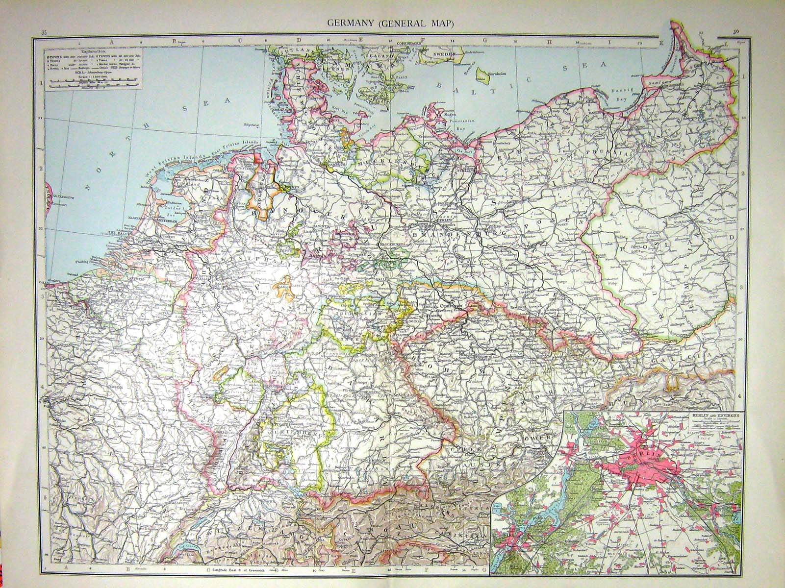 Old Print Germany General Map C1897 Berlin Environs France Hanover Pruss 0 19th