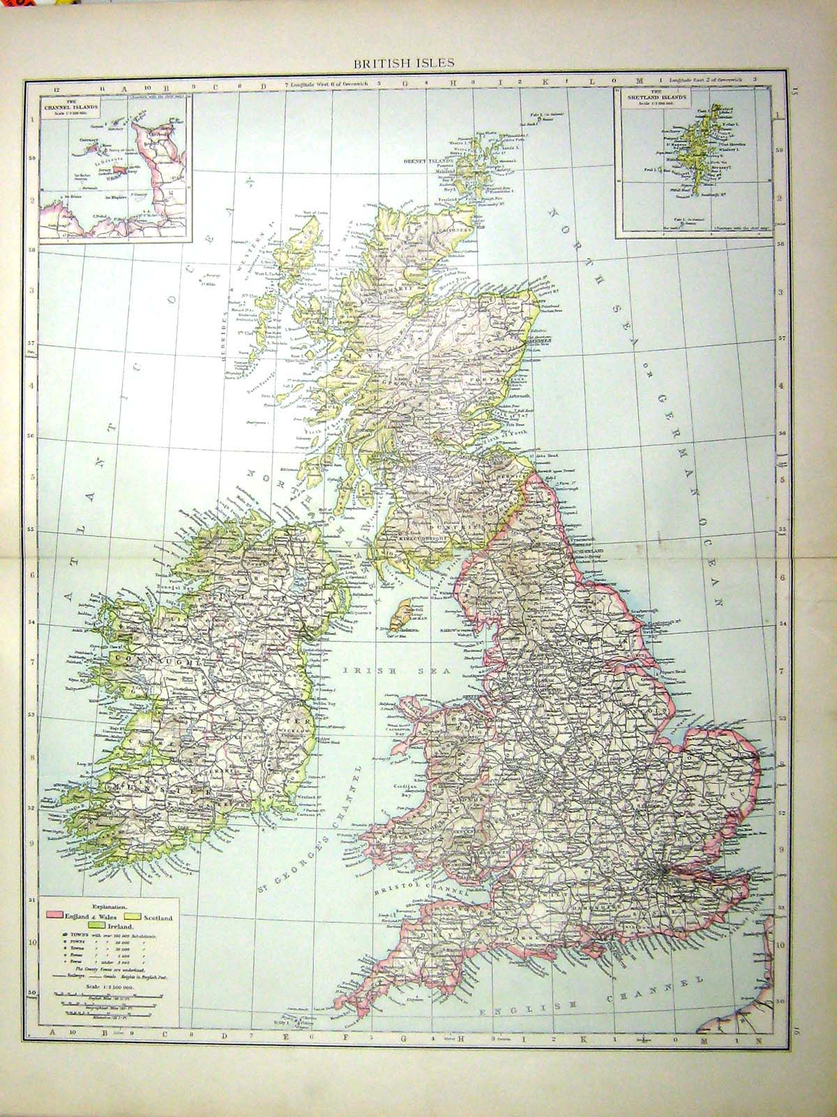 Old Print British Isles Map C1897 Perth Aberdeen Devon London Ulster She 0 19th