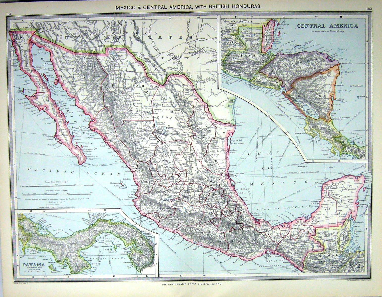 Old Print Mexico Central America British Honduras Map C1897 Panama Calif 19th