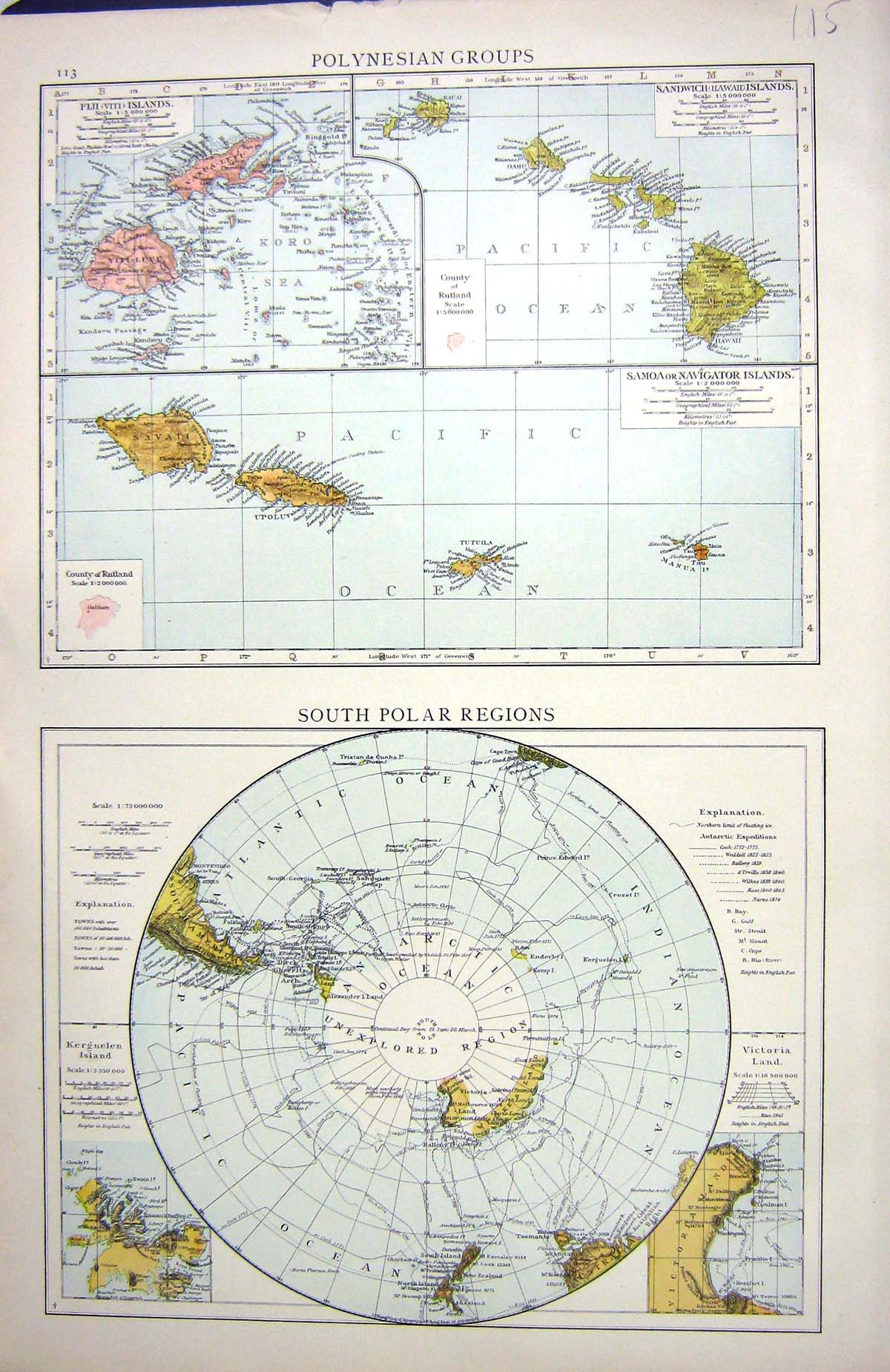 Old Print Polynesian Groups South Polar Regions Map C1897 Samoa Fiji San 19th