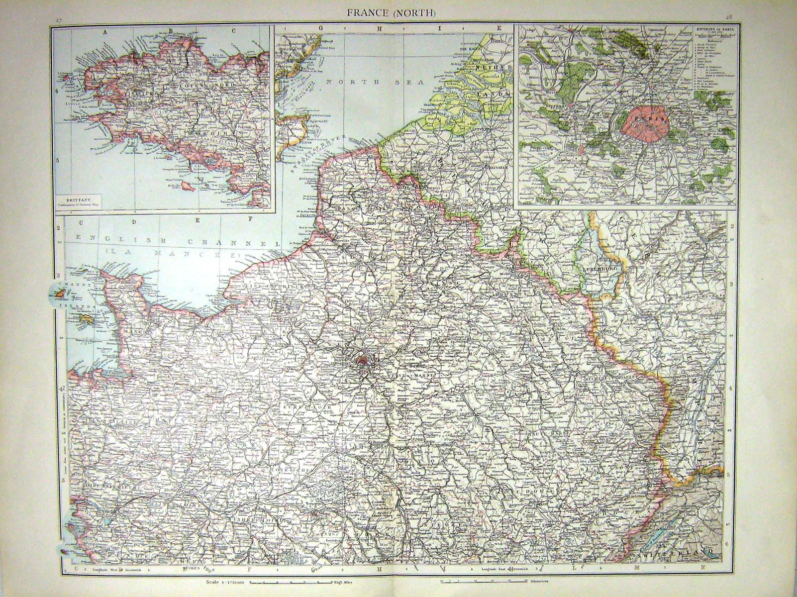 Old Print North France Map C1897 Brittany Paris Environs Netherlands Bel 19th