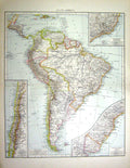 Old Print South America Map C1897 Chile Brazil Uruguay Espirito Santo Ri 19th
