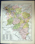 Original Old Antique Print County Lanark Glasgow Scotland Philips Map 1882 19th