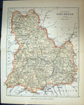 Original Old Antique Print County Brecknock Wales Philips Map 1882 Victorian