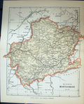 Original Old Antique Print County Montgomery Mallwyn Wales Philips Map 1882