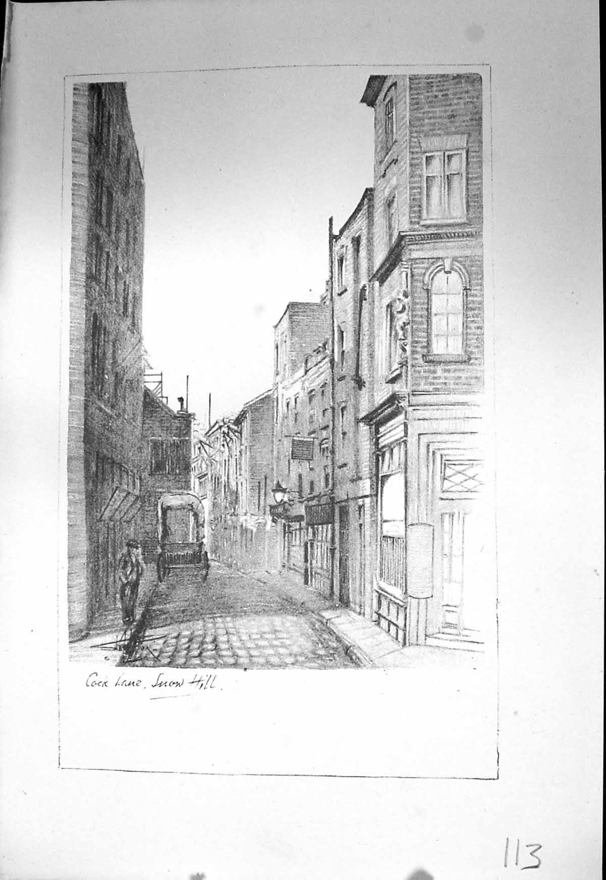 Original Old Vintage Print Cock Lane Snow Hill London Stapleton Drawing C1930