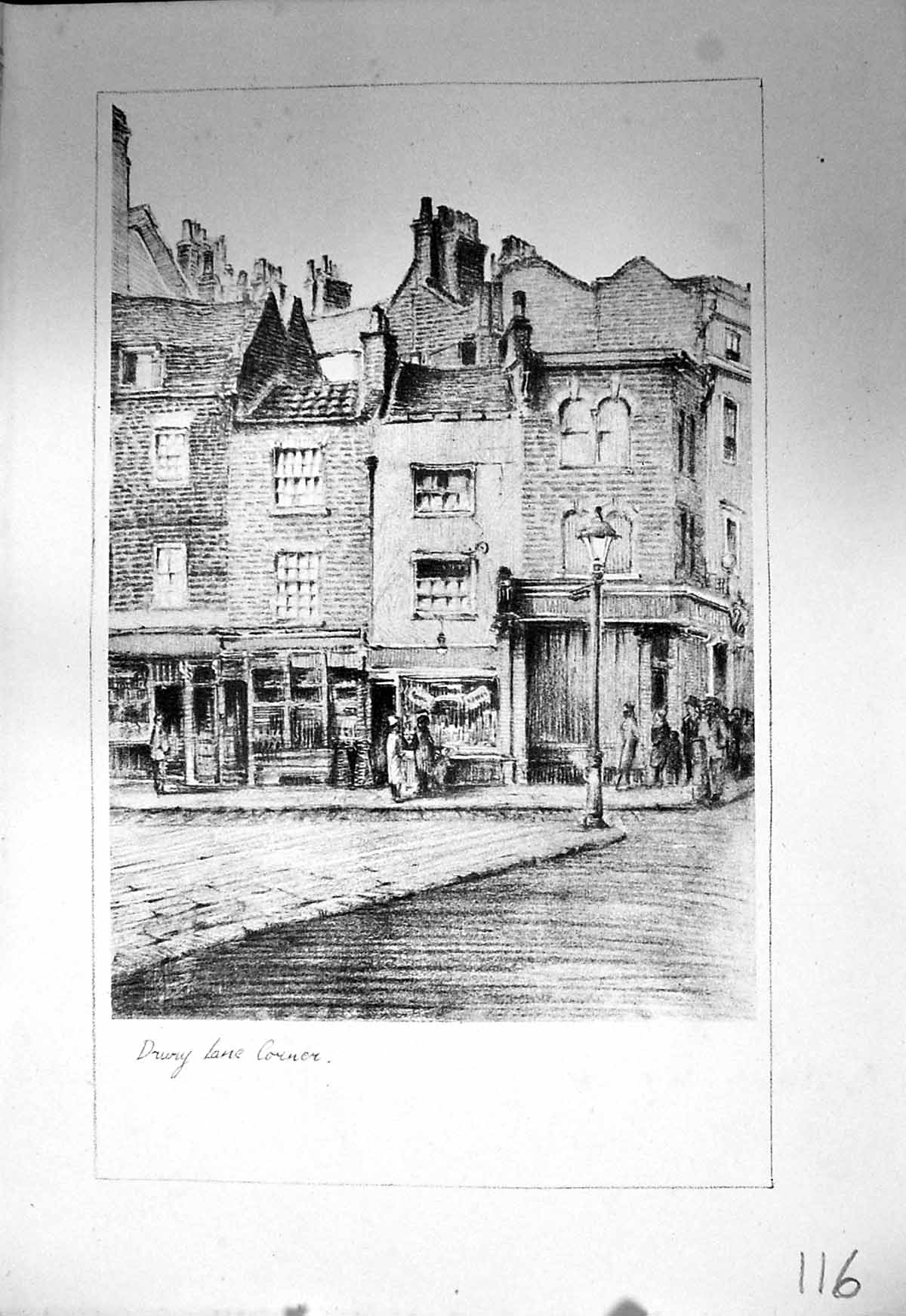 Antique Print Drury Lane Corner Street Scene London Stapleton Drawing C1930