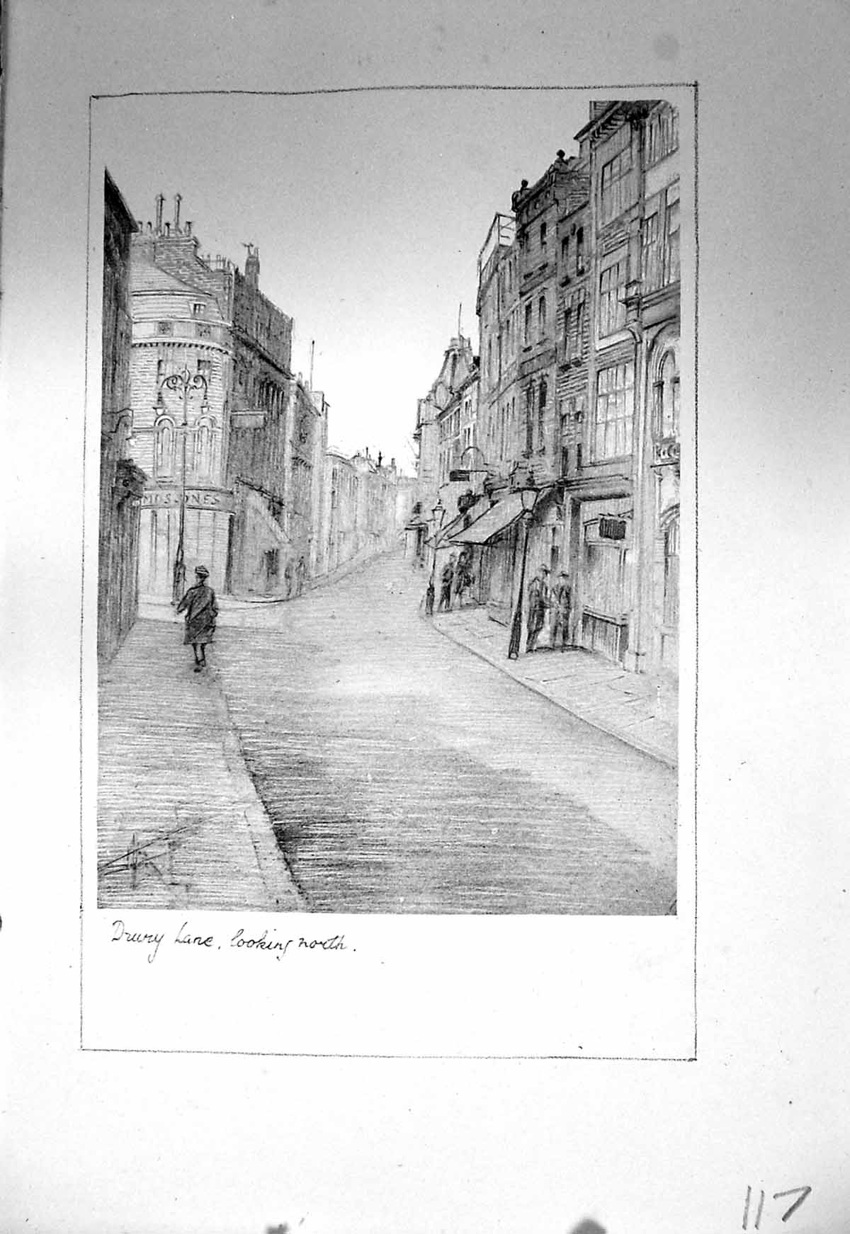 Old Vintage Print Looking North Drury Lane London Stapleton Drawing C1930 20th