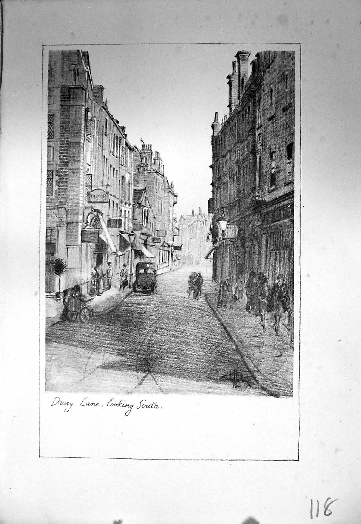 Old Vintage Print Looking South Drury Lane London Stapleton Drawing C1930 20th