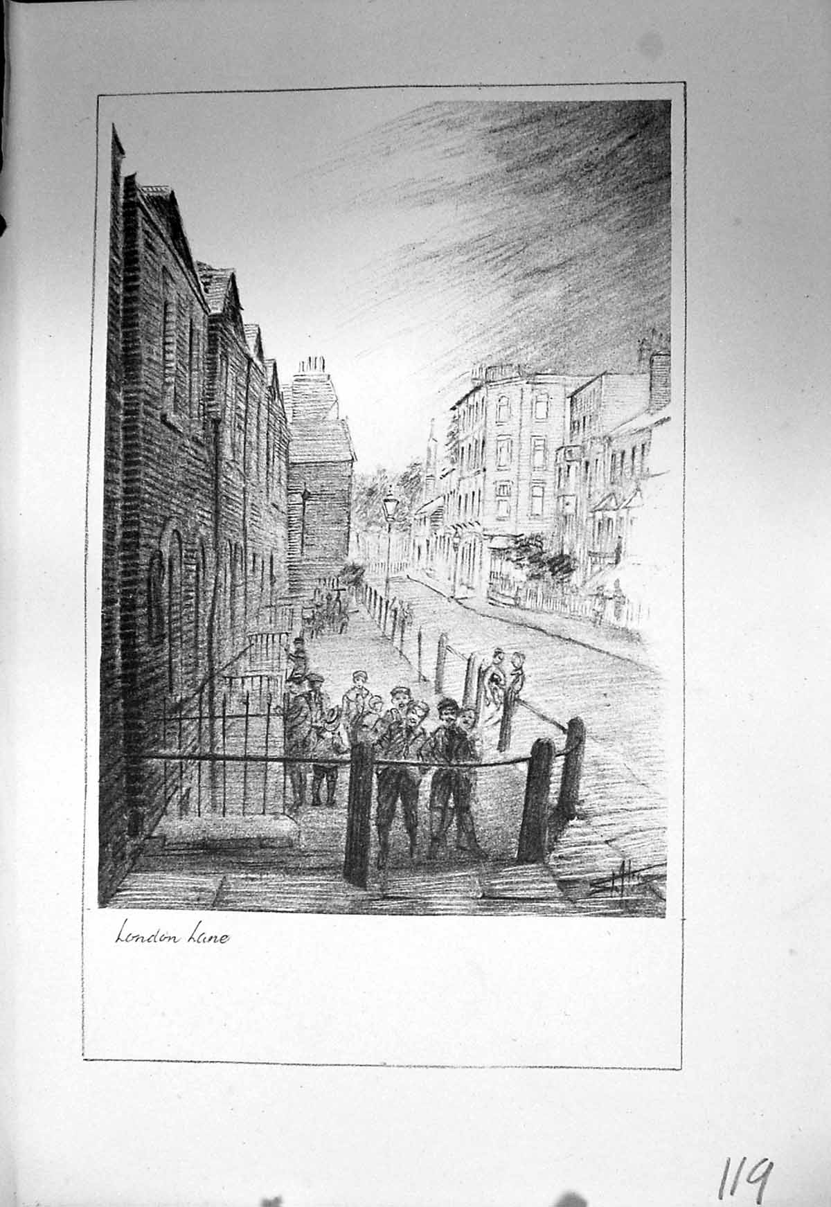 Old Vintage Print Lane London Stapleton Drawing C1930 Street Scene People 20th