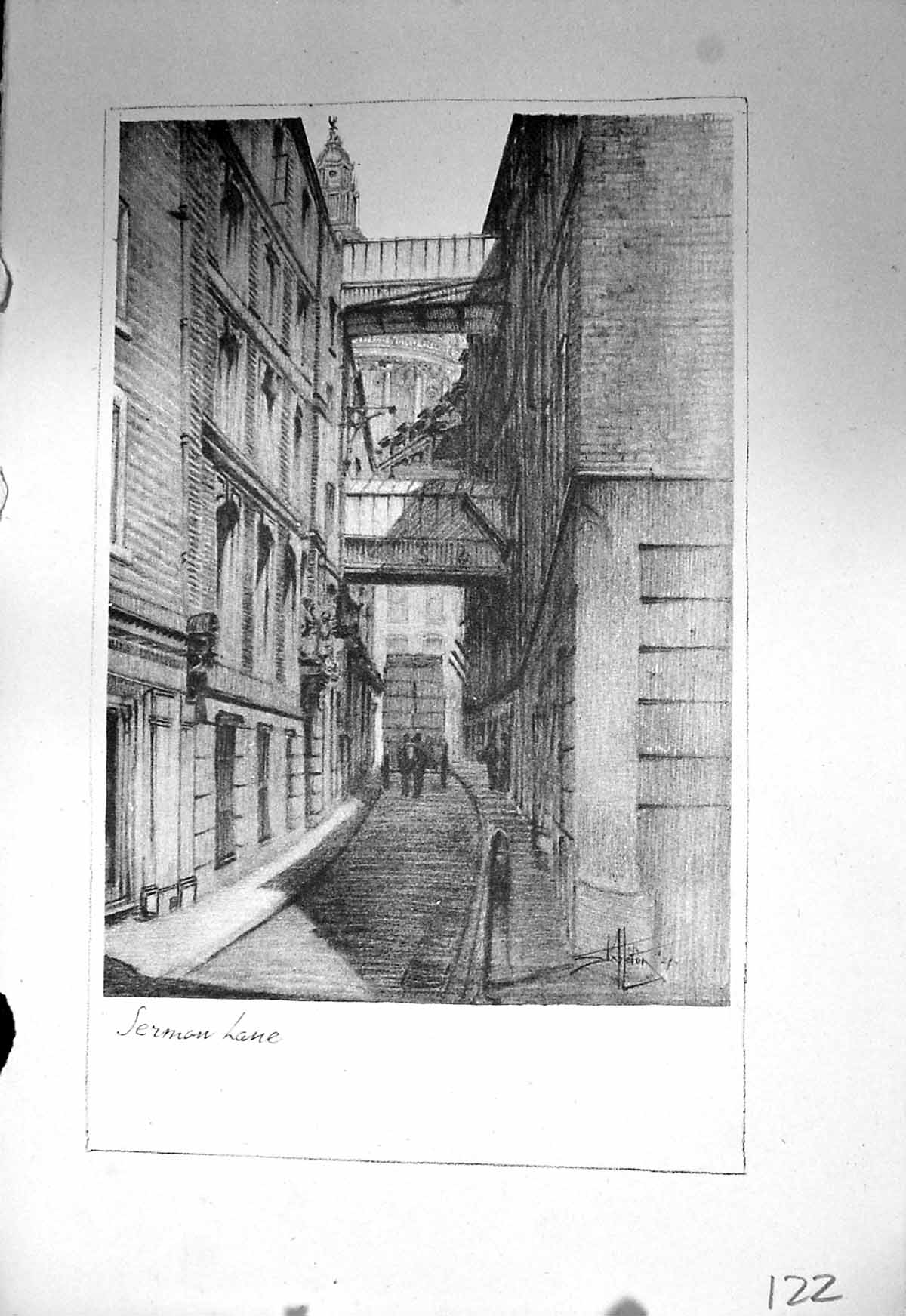 Old Vintage Print Serman Lane London Stapleton Drawing C1930 Street Scene 20th