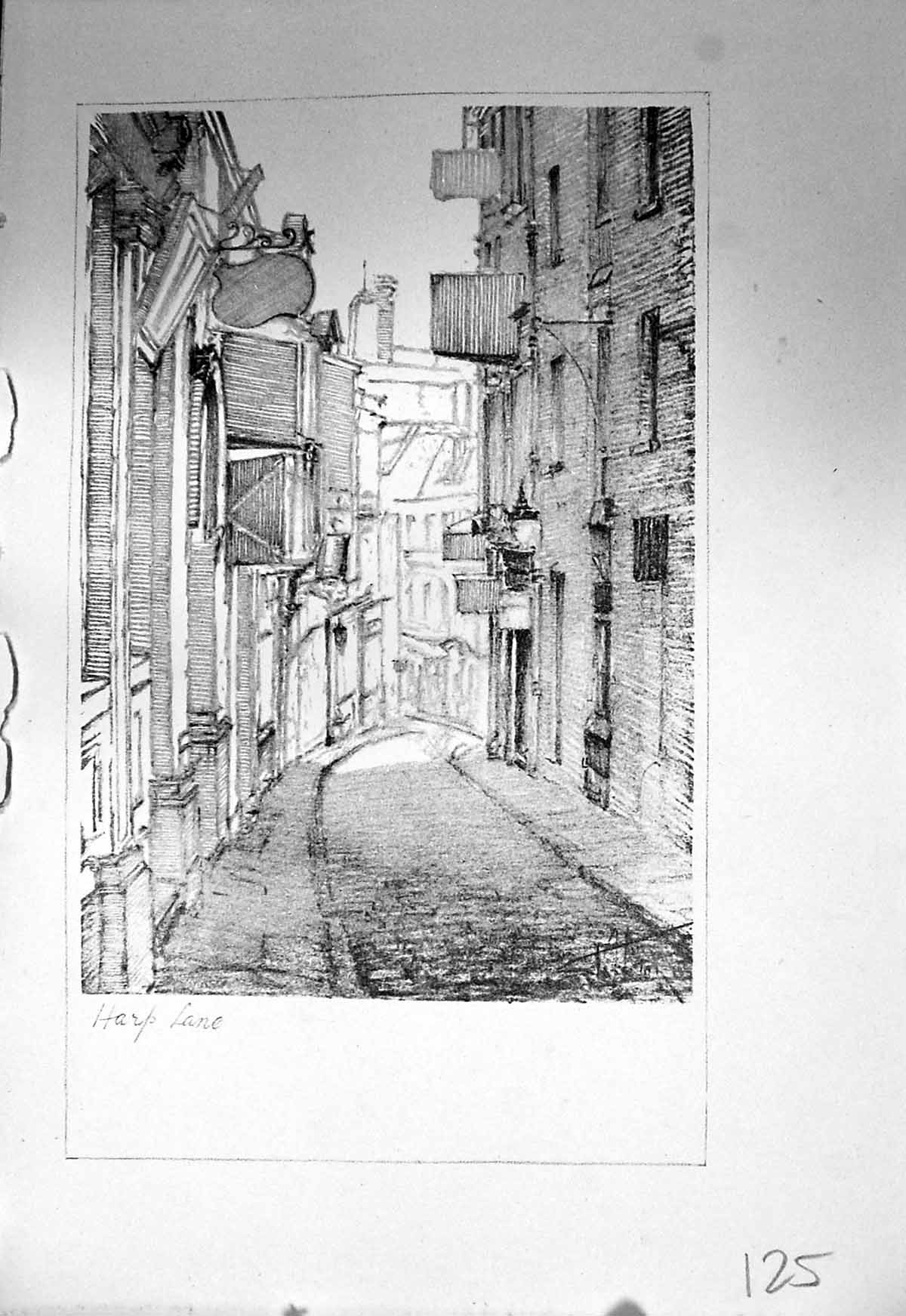 Old Vintage Print Harp Lane London Stapleton Drawing C1930 Street Scene 20th