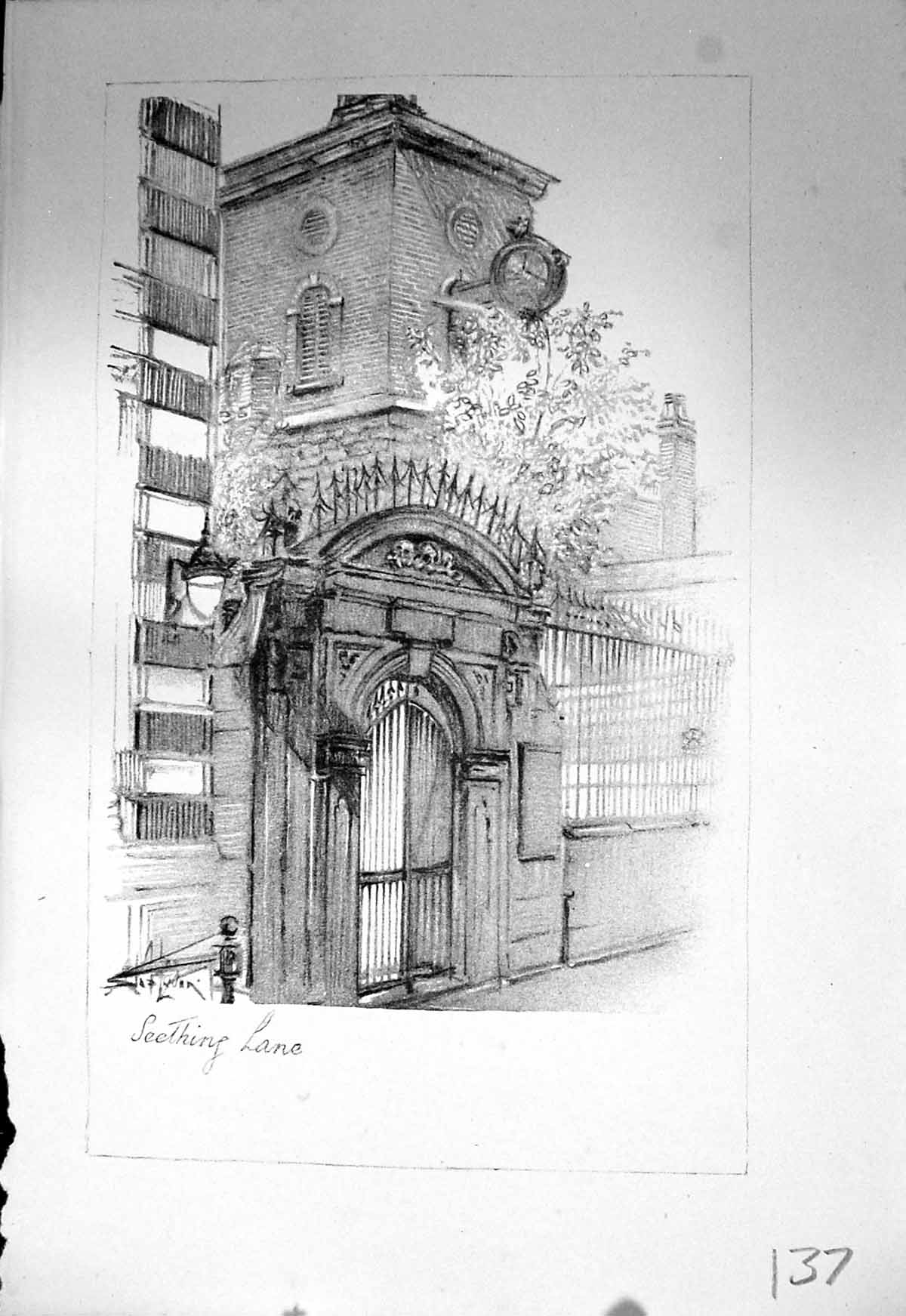 Original Old Vintage Print Seething Lane London Stapleton Drawing C1930 20th