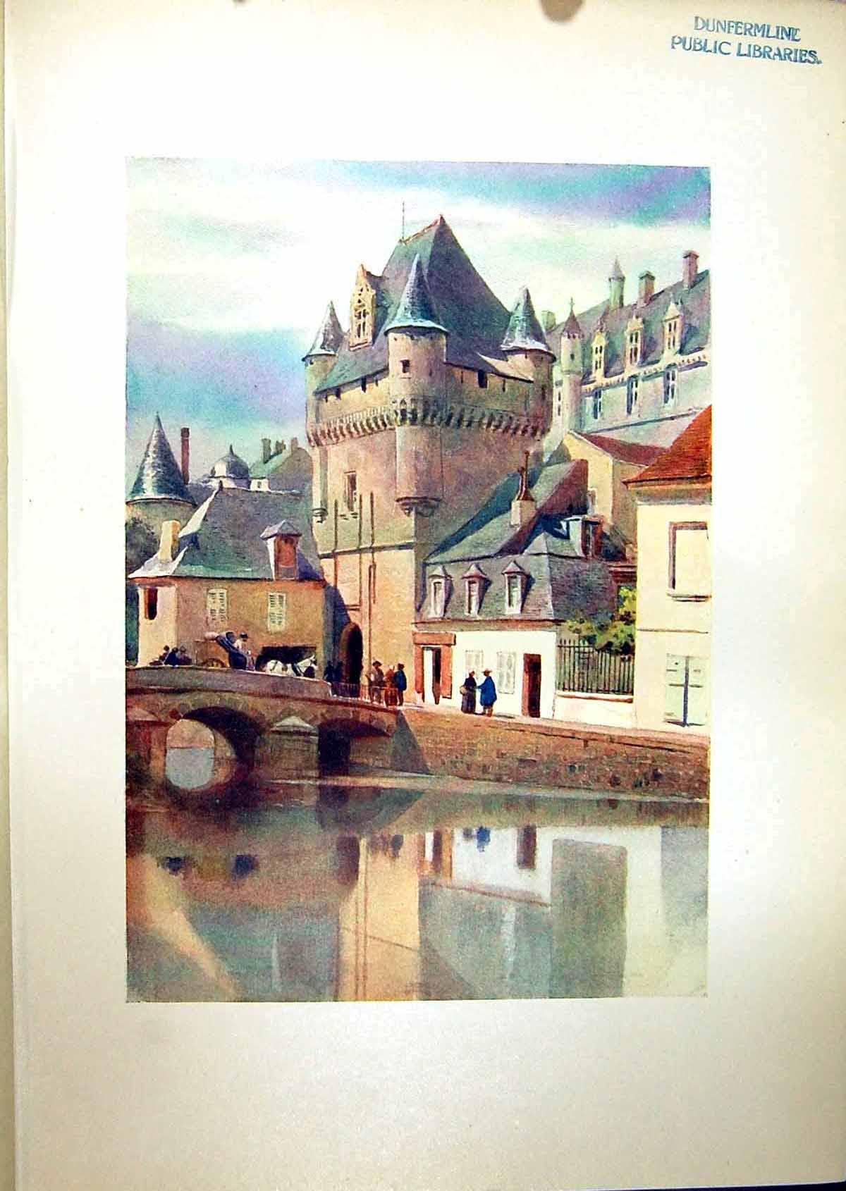 Original Old Antique Print Loches Town Gateway 1904 Murray Colour 20th Century