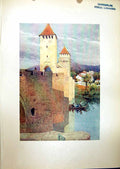 Original Old Antique Print Cahors Valentre 1904 Murray Colour 20th Century