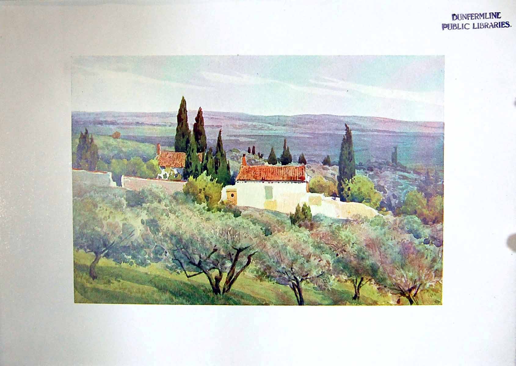 Original Old Antique Print View Country South Nimes France 1904 Murray Colour