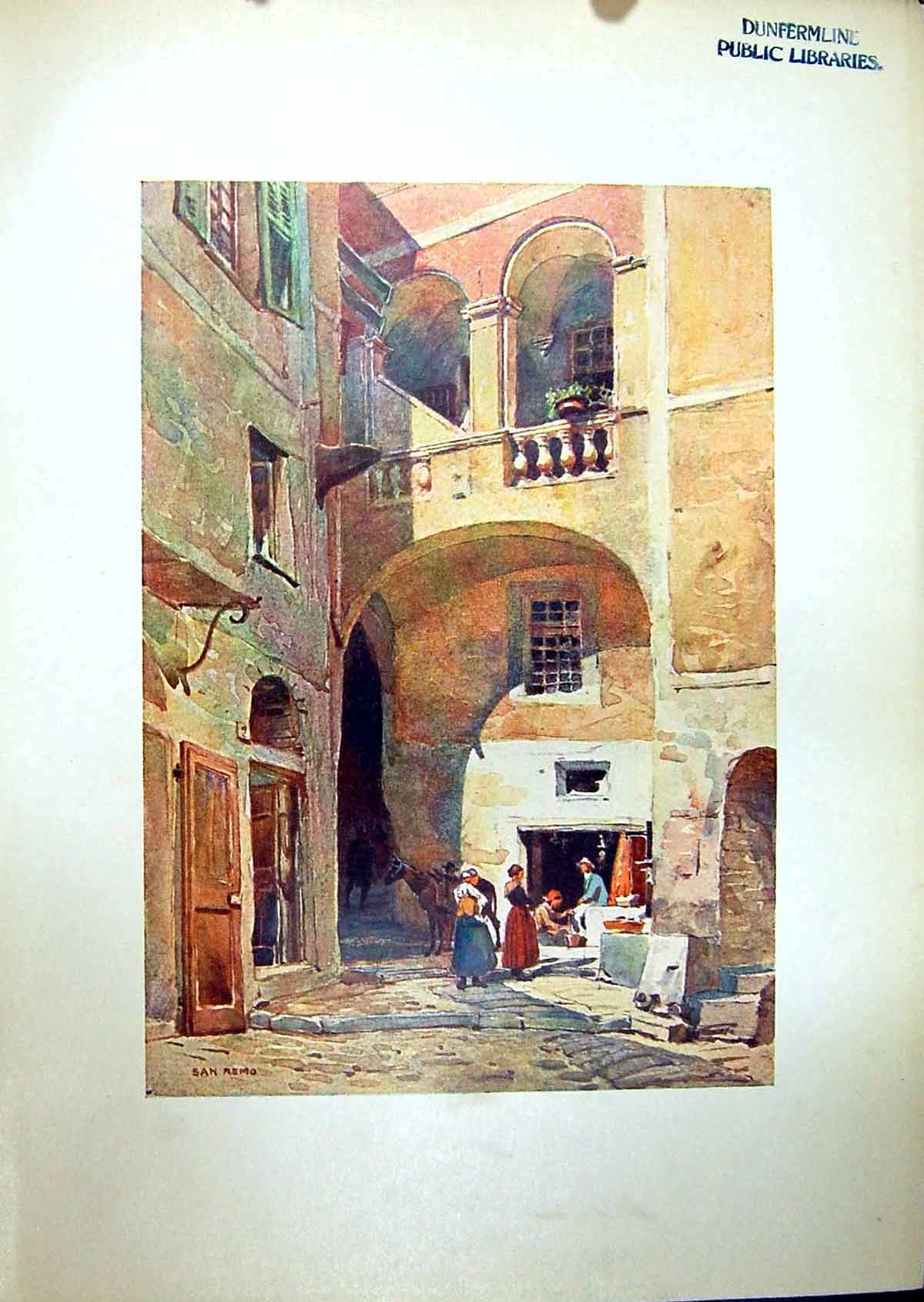 Original Old Antique Print View San Remo Italy 1904 Murray Colour 20th Century