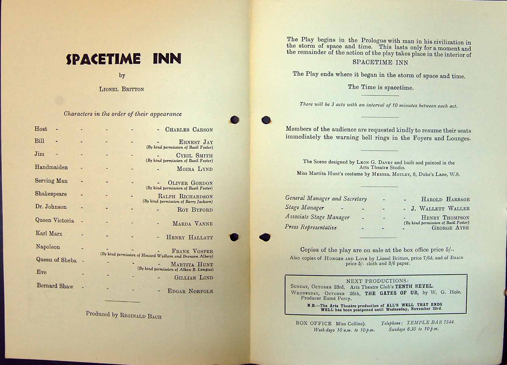 Old Art Theatre Programme 1931 To 1933 Spacetime Inn Triple Bill Othe 20th