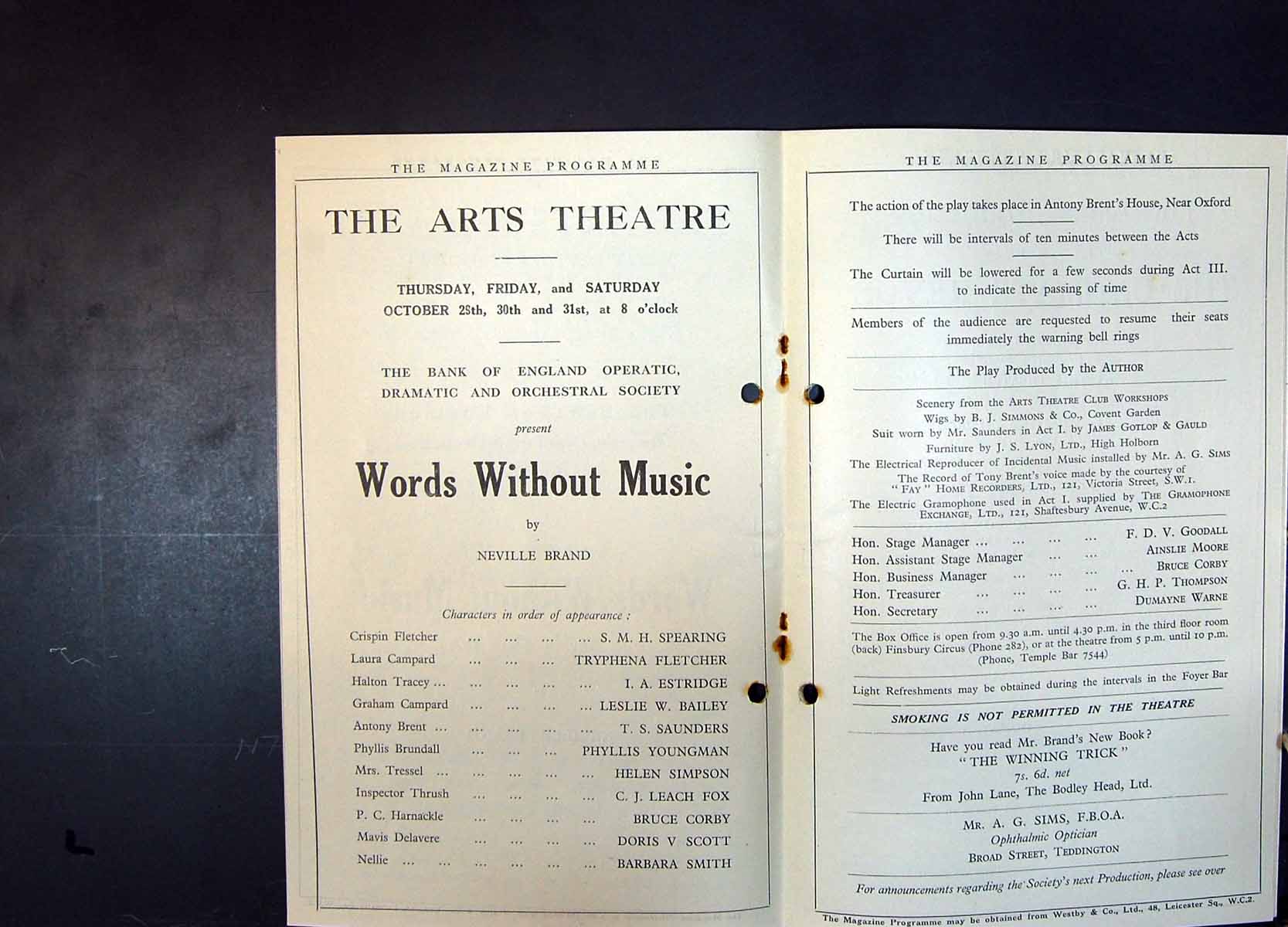 Old Arts Theatre Programme 1927 Words Music Recital Spinney Treacle G 20th