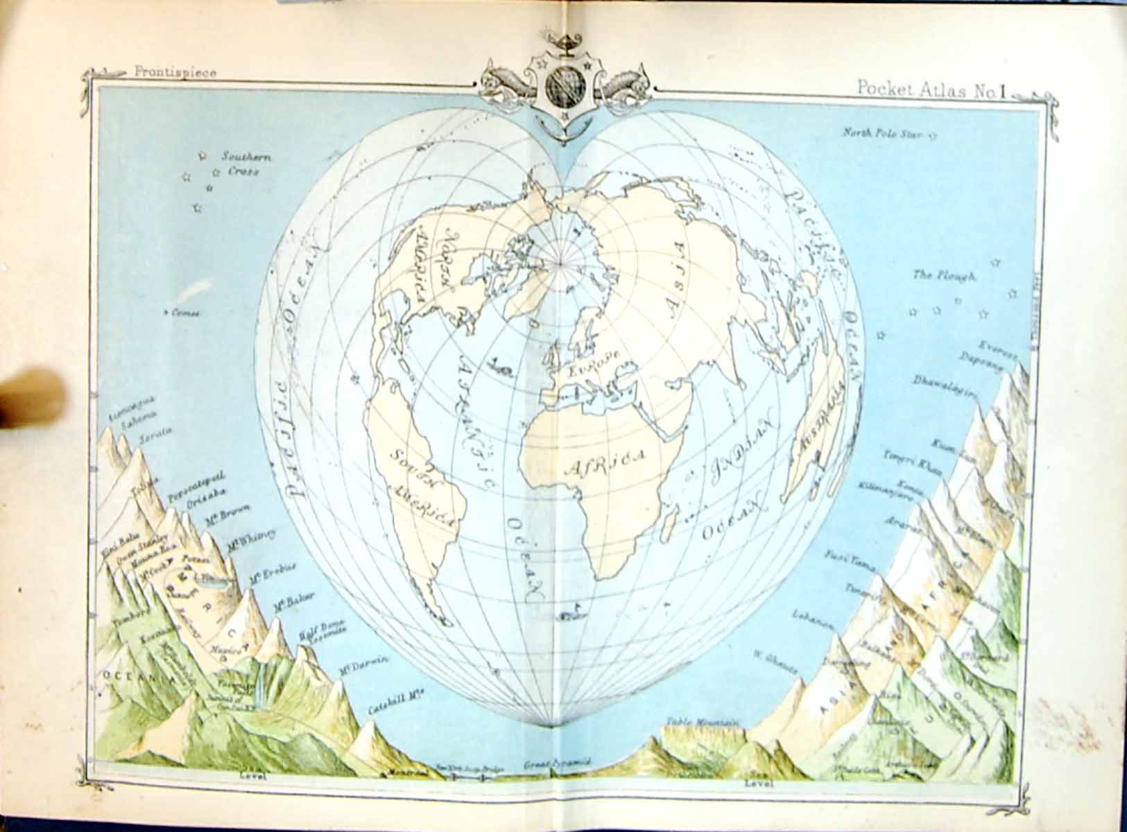 Old Bartholomew Map 1886 World Atlas America Asia Mountains Astronomy Victorian