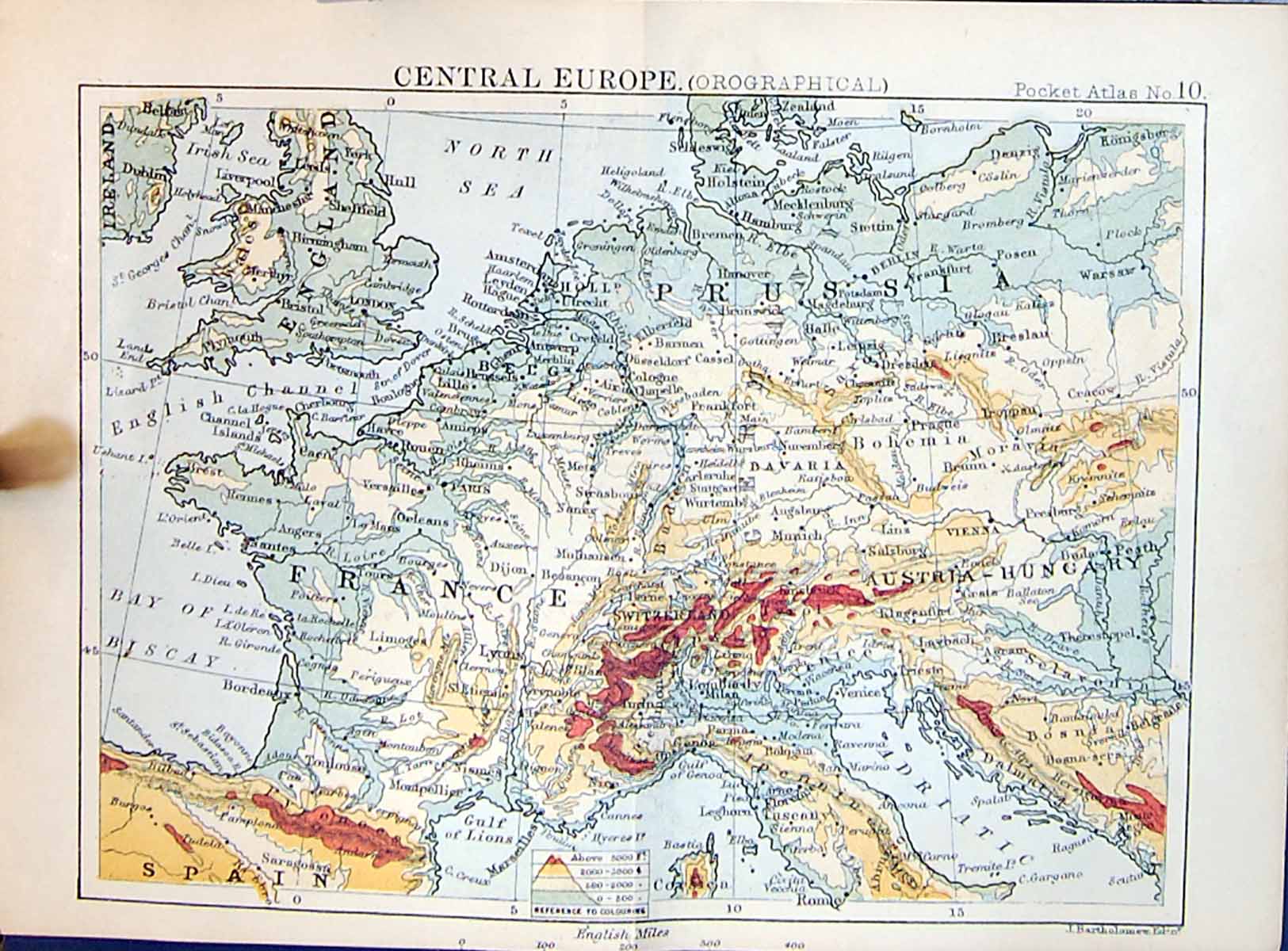 Old Bartholomew Map 1886 Central Europe France Spain Hungary Bavaria Victorian