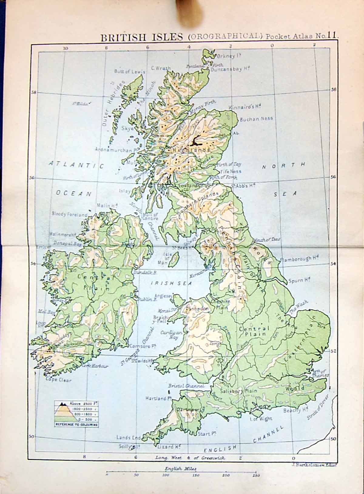 Old Orographical British Isles Bartholomew Map 1886 Ireland England S Victorian