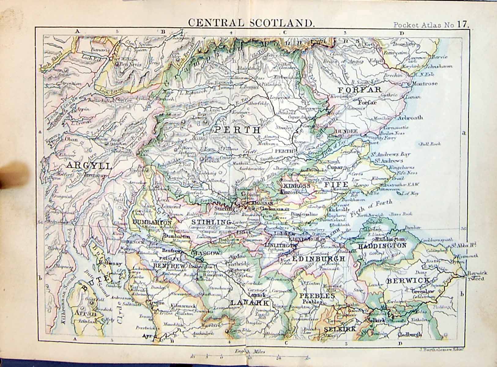 Old Central Scotland Perth Forfar Argyll Edinburgh Lanark Bartholomew