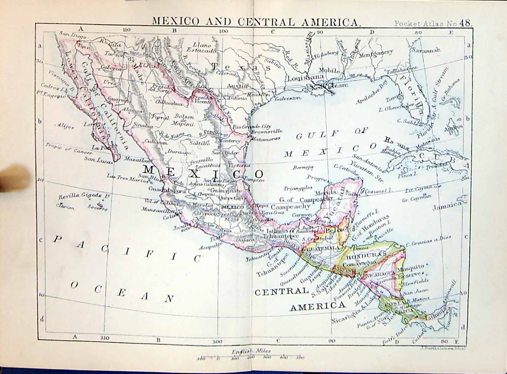 Old Bartholomew Map 1886 Mexico Central America California Honduras G Victorian