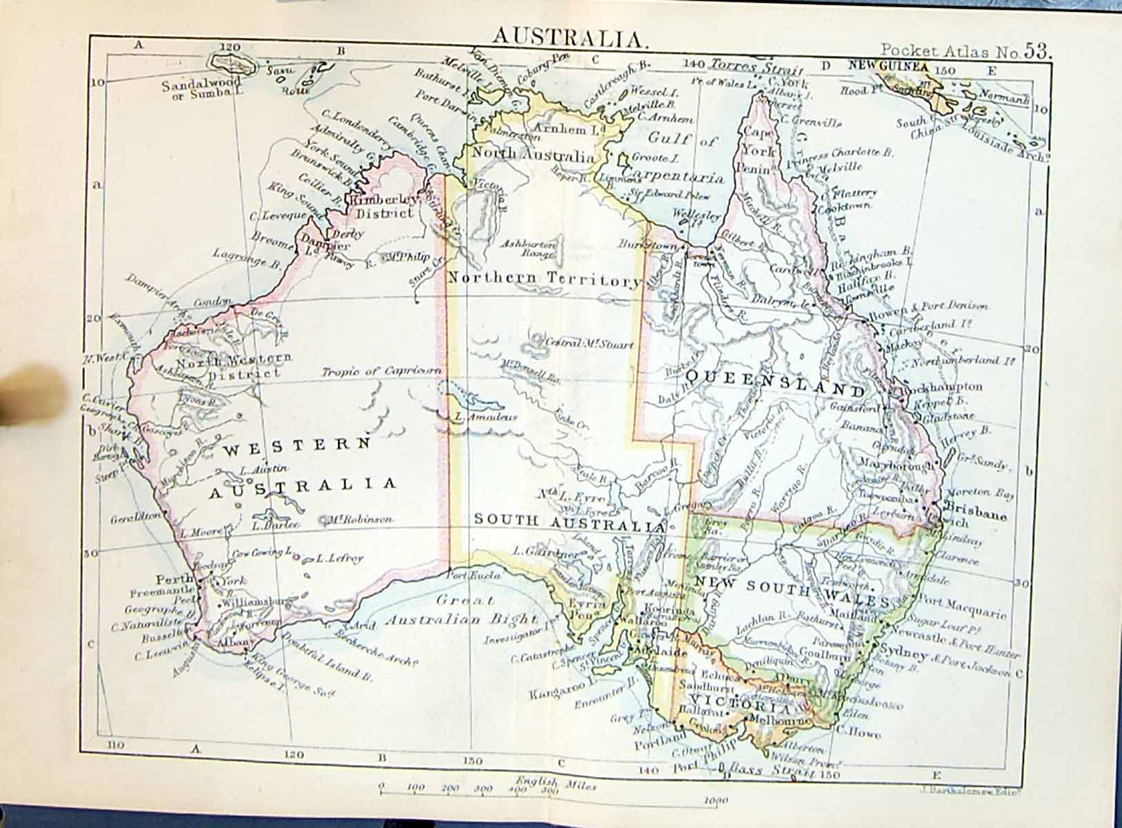 Old Bartholomew Map 1886 Australia Queensland Victoria Perth Sydney B Victorian