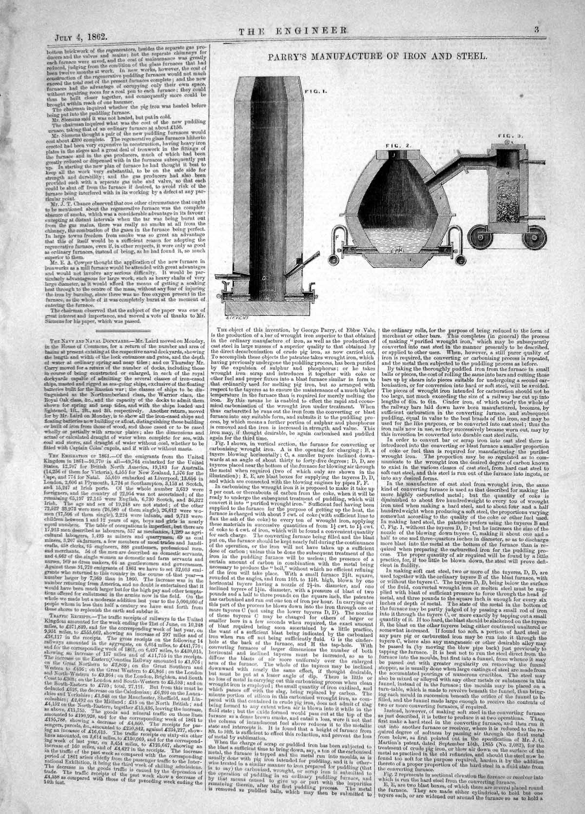 Antique Print 1862 Invention George Parry Manufacture Iron Steel Machinery 19th