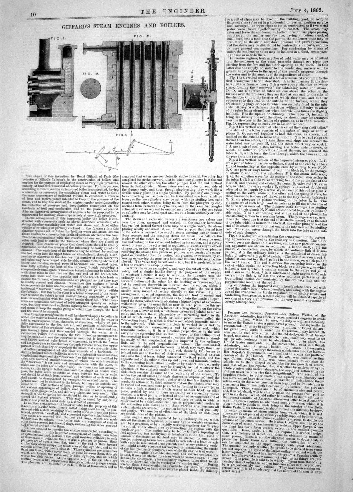 Old Print Engineering 1862 Henri Giffard Steam Engines Boilers Machinery 19th