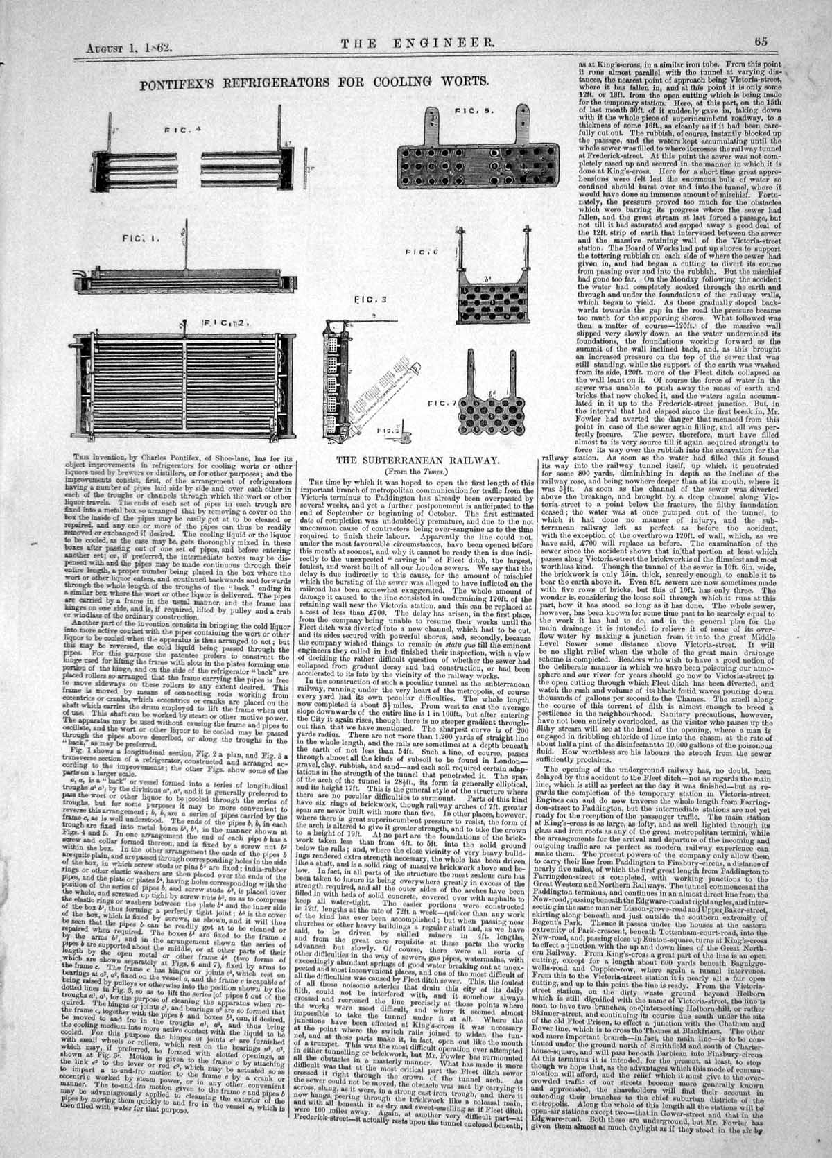 Antique Print Engineering 1862 Charles Pontifex Refrigerators Cooling Worts