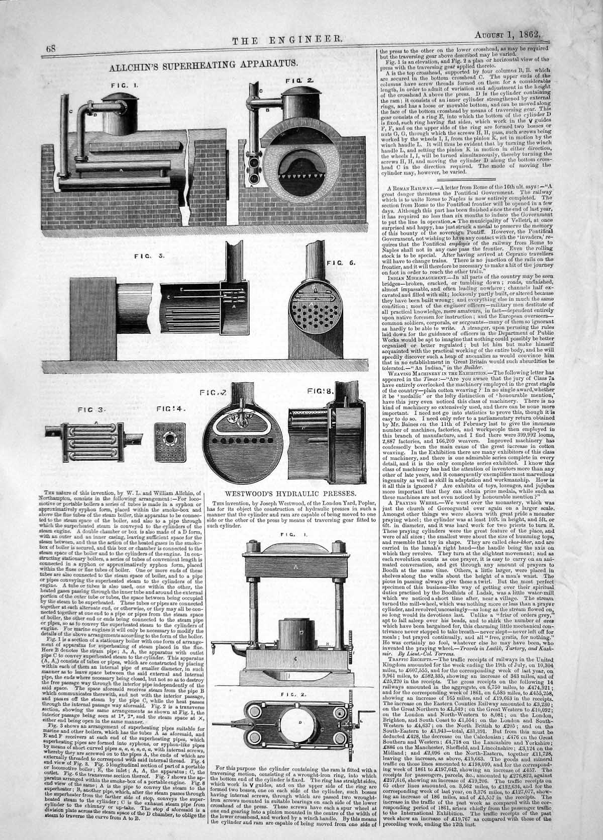 Old Engineering 1862 Invention William Allchin Superheating Apparatus Victorian