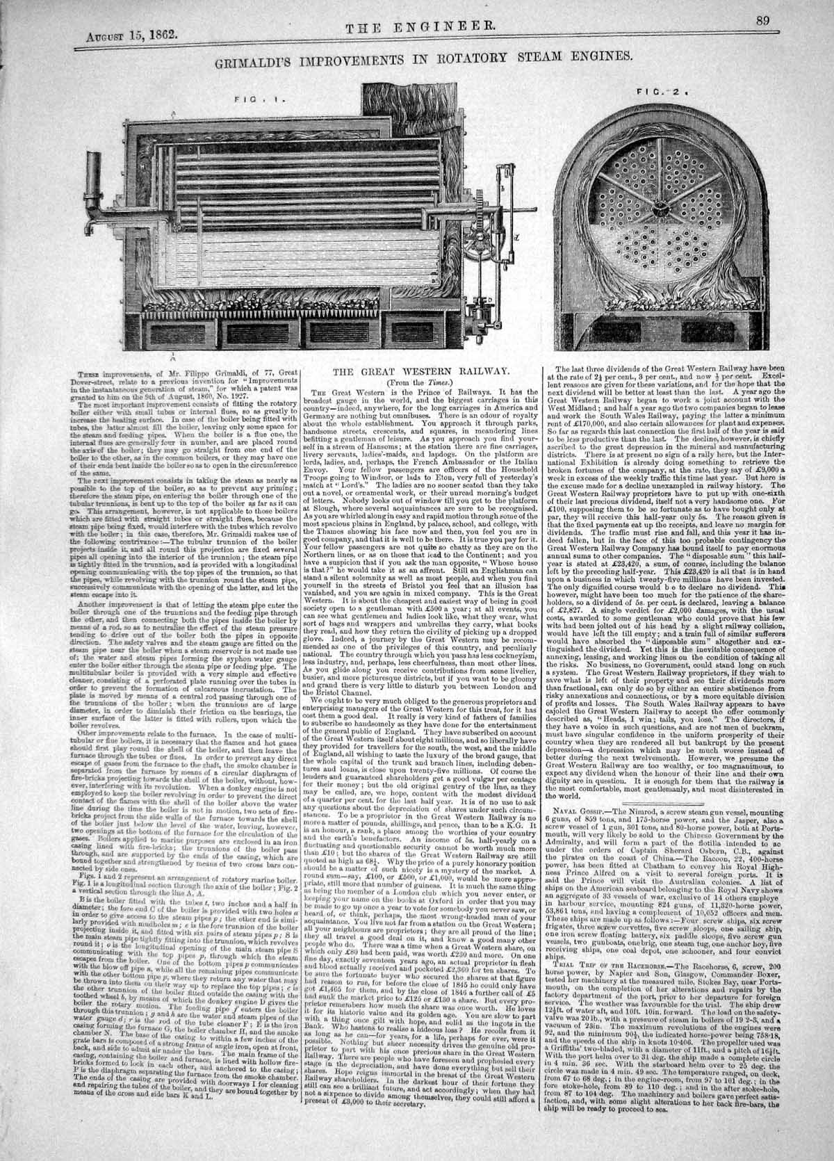 Old Engineering 1862 Filippo Grimaldi Improvements Rotatory Steam Eng Victorian
