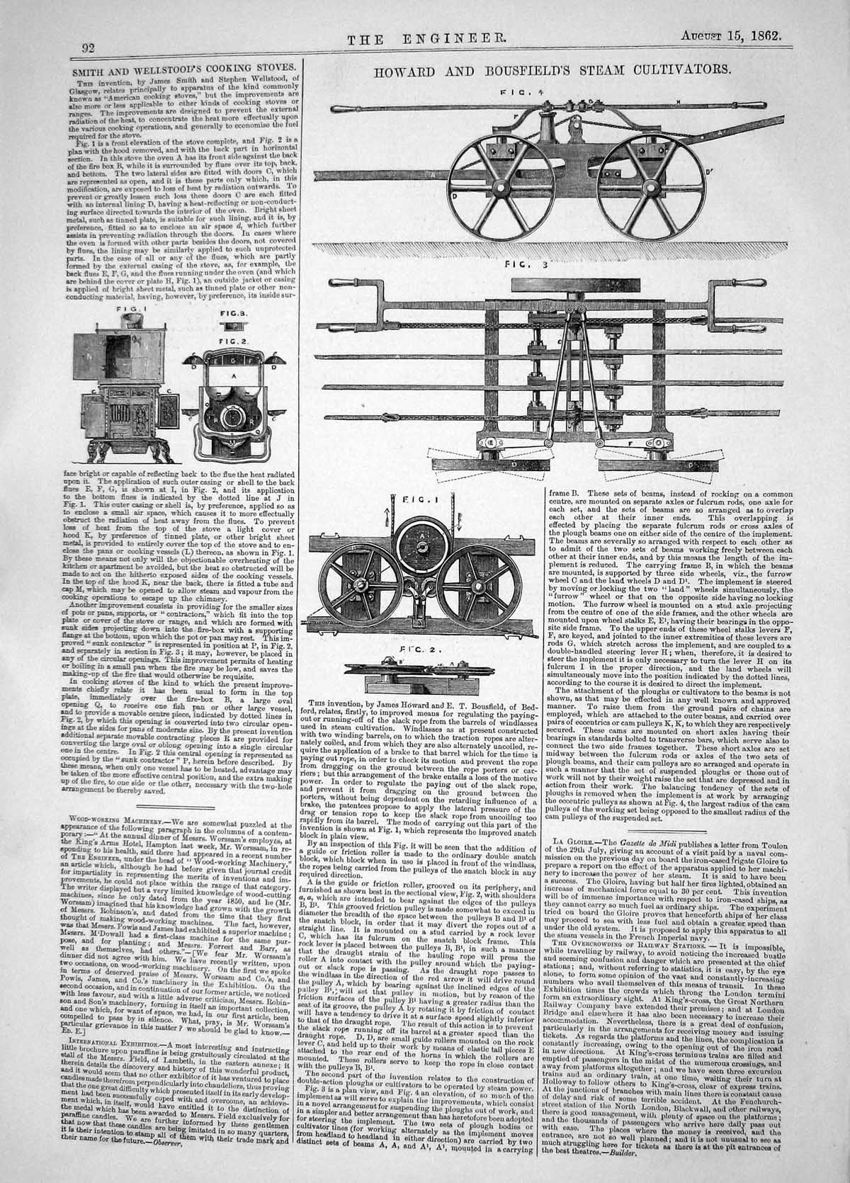 Antique Print 1862 James Howard Bousfield Steam Cultivators Smith Wellstool
