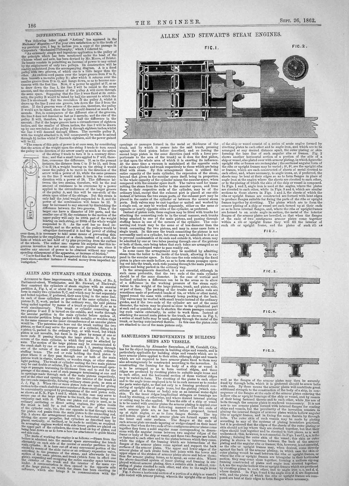 Old Engineering 1862 Allen Stewart Steam Engines Samuelson Ship Buldi Victorian