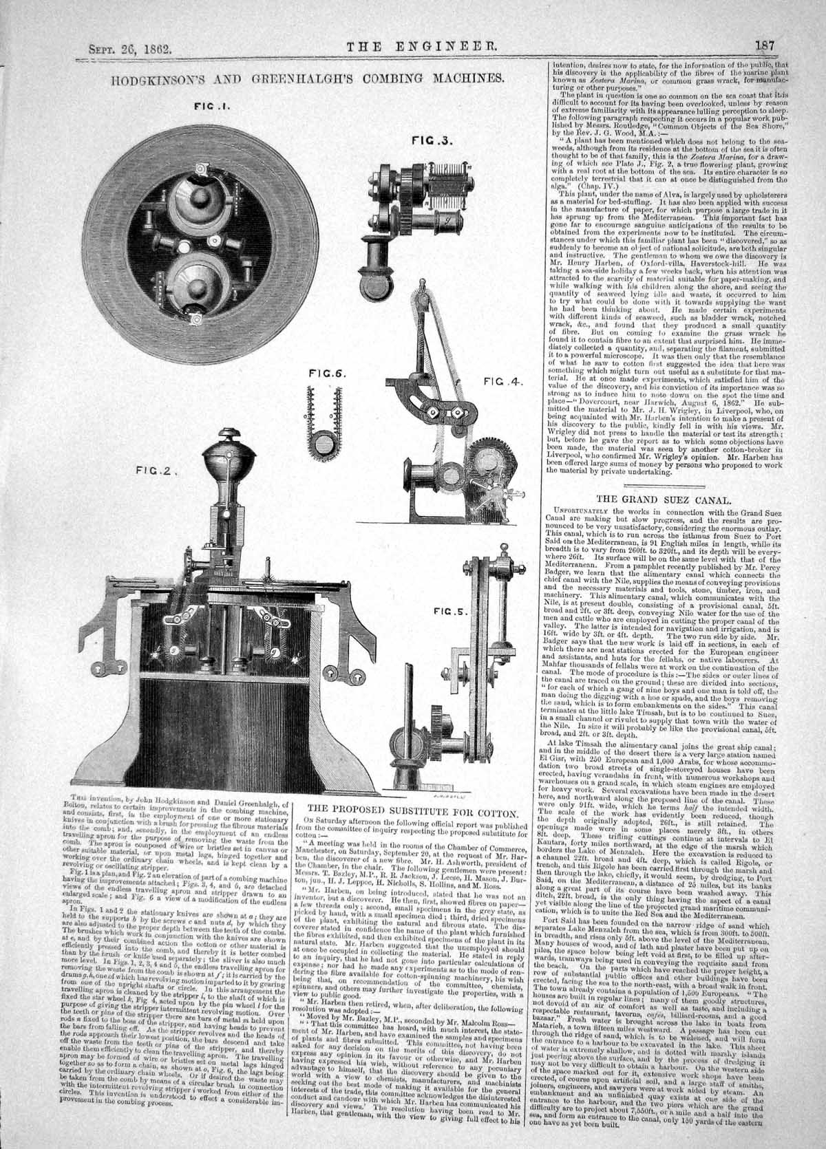 Antique Print Engineering 1862 John Hodgkinson Greenhalgh Combing Machines 19th