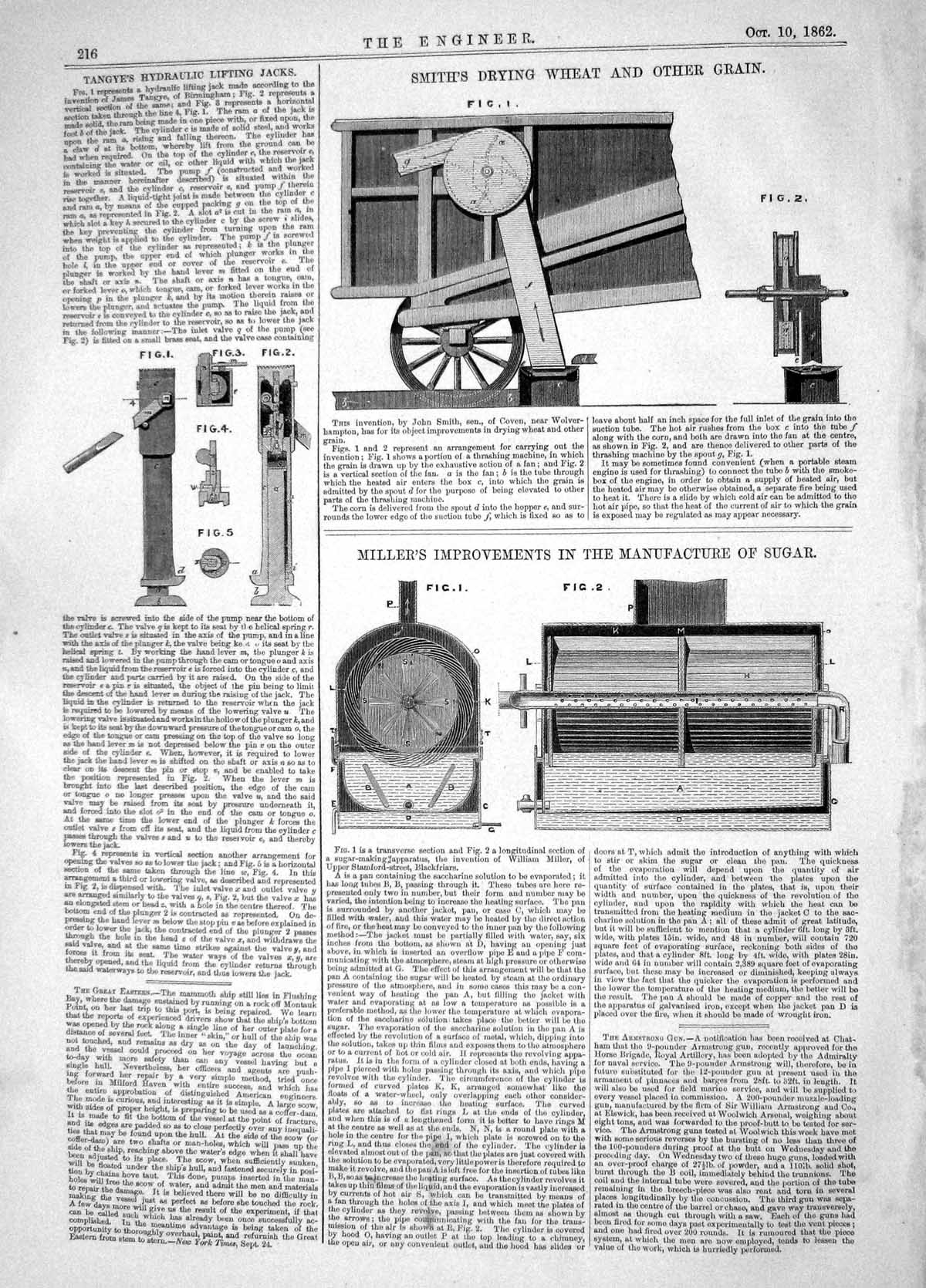 Antique Old Print 1862 Tangye Hydraulic Jacks Smith Wheat Grain Miller Sugar