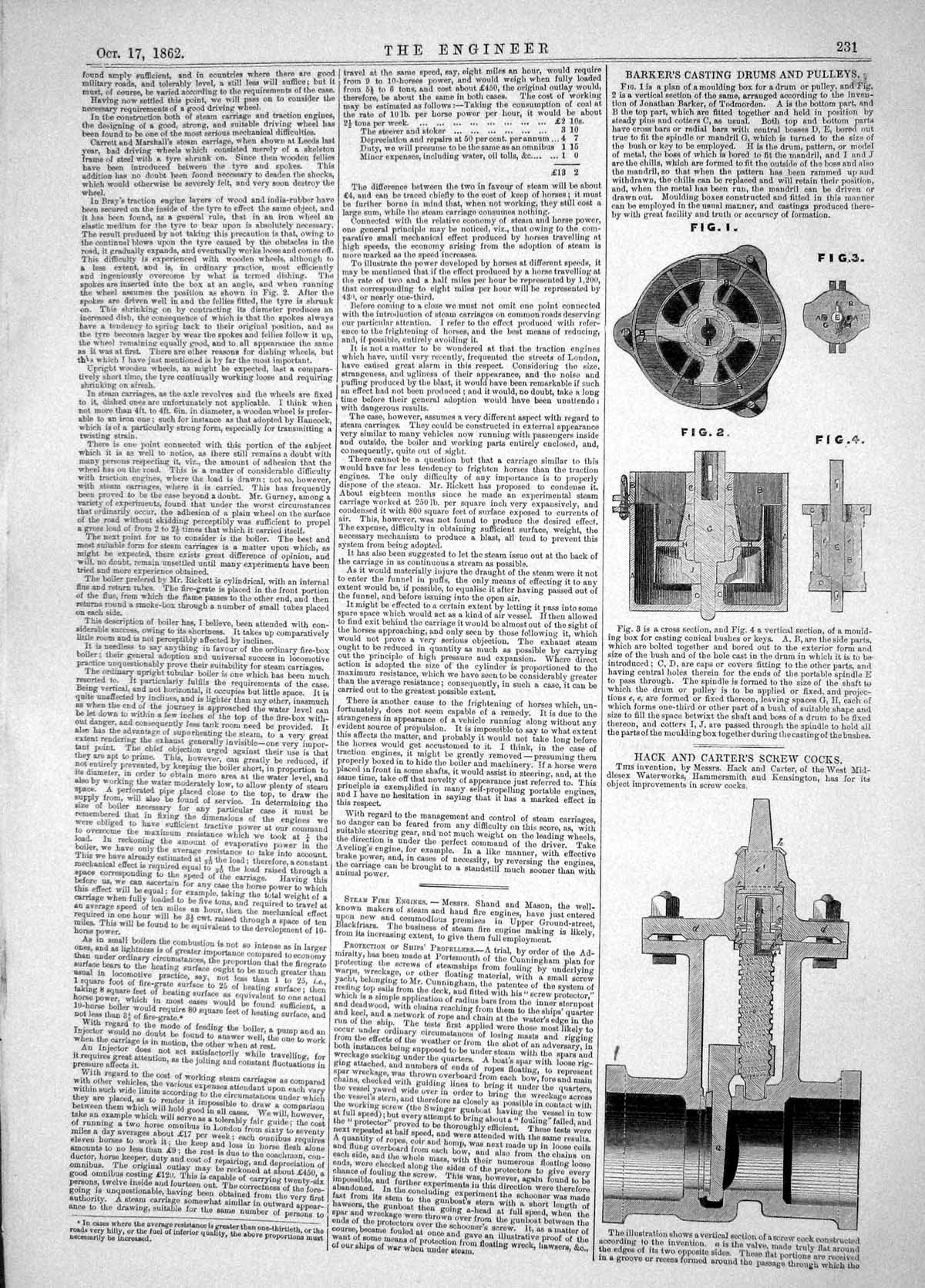 Antique Print 1862 Jonathan Barker Casting Drums Pulleys Hack Carter Cocks 19th