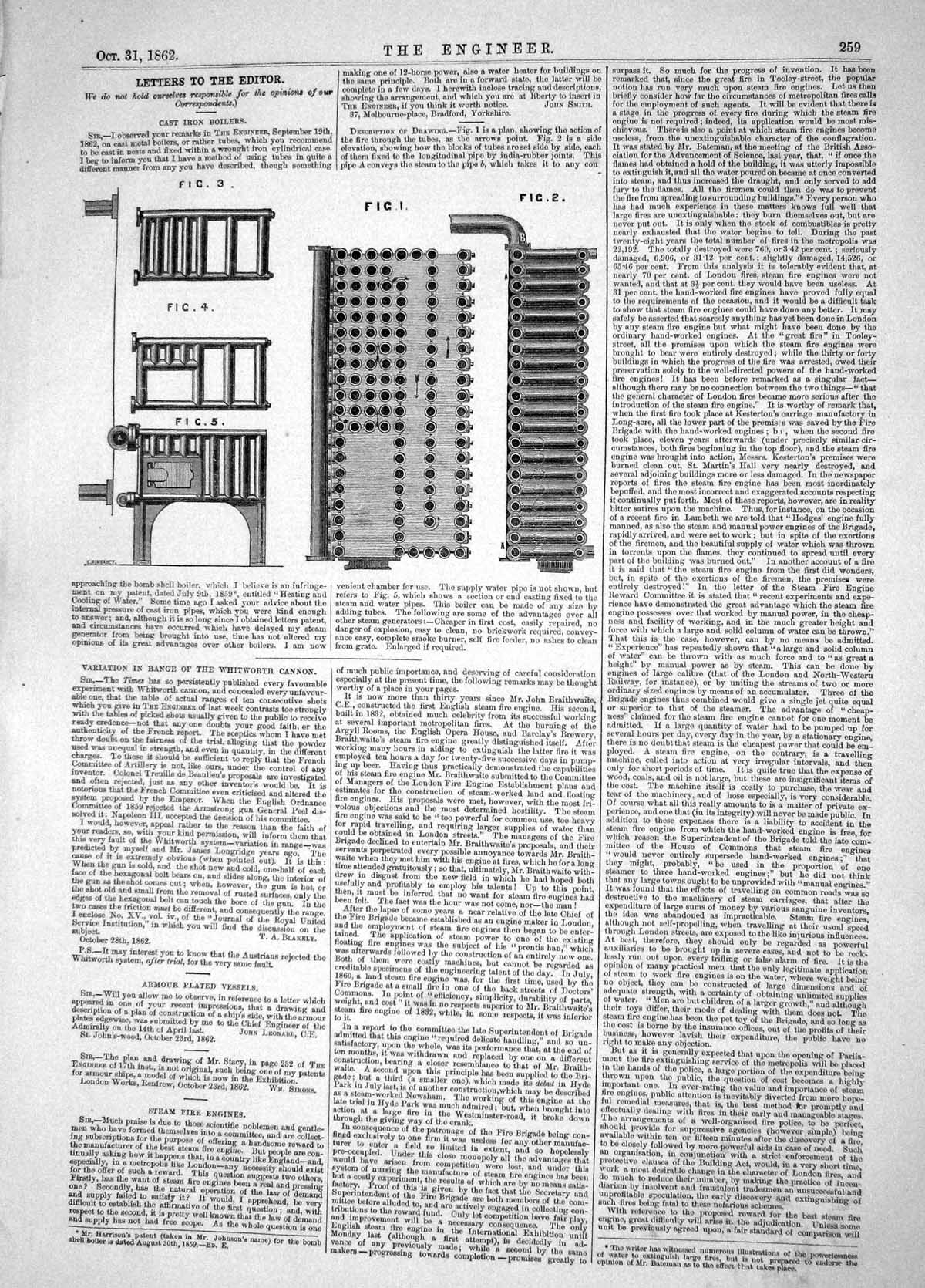 Original Old Antique Print Engineering 1862 Cast Iron Boilers Tubes Machinery