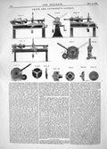 Antique Old Print Engineering 1862 Invention Smith Coventry Lathes Machinery