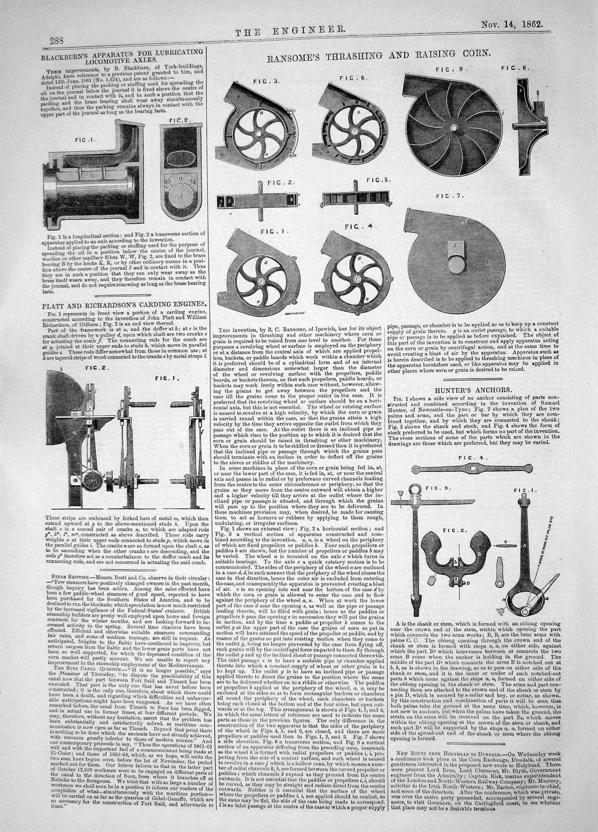 Antique Print 1862 Blackburn Platt Richardson Carding Engines Ransome Corn 19th
