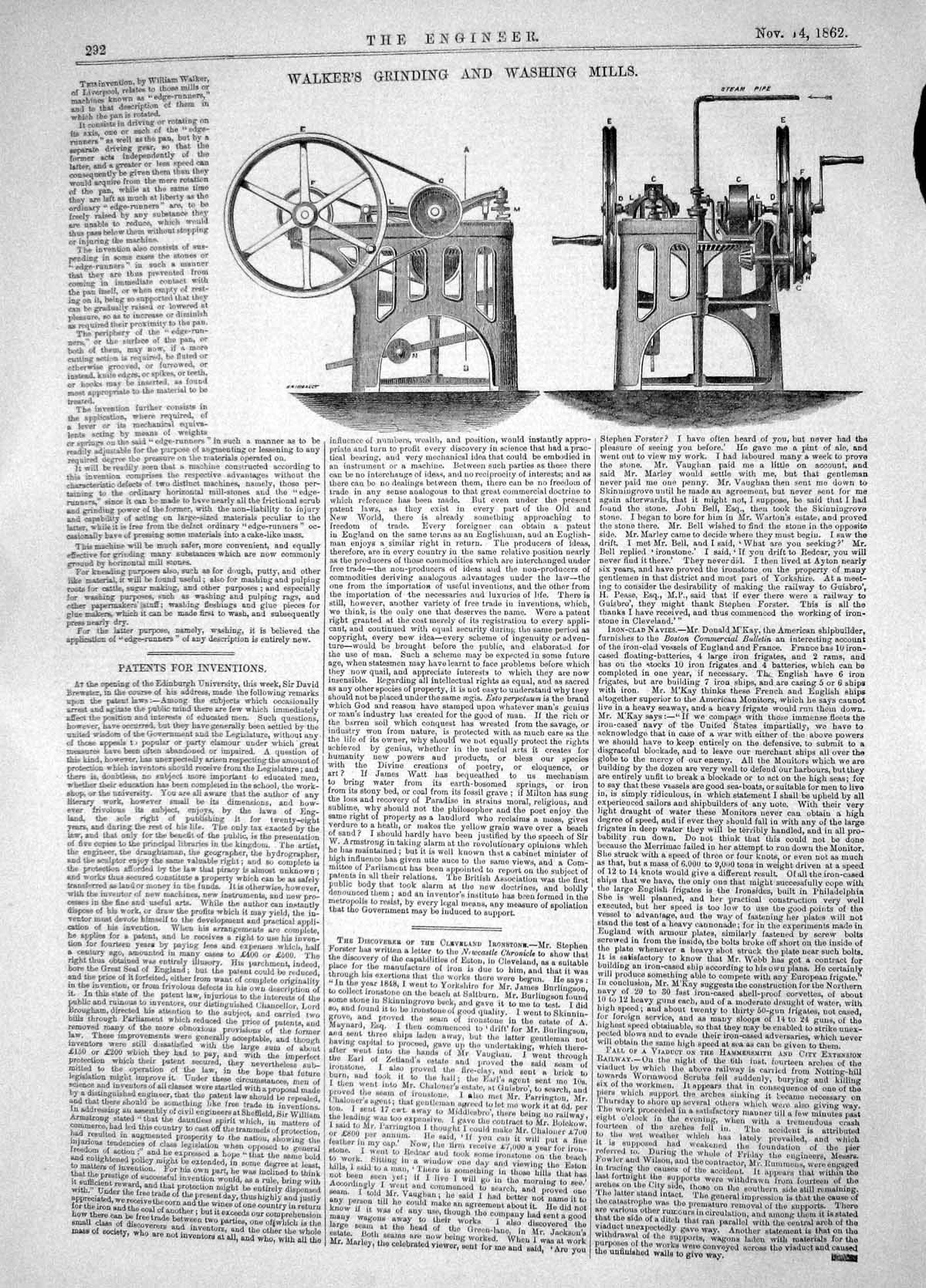Old Engineering 1862 William Walker Grinding Washing Mills Machinery Victorian
