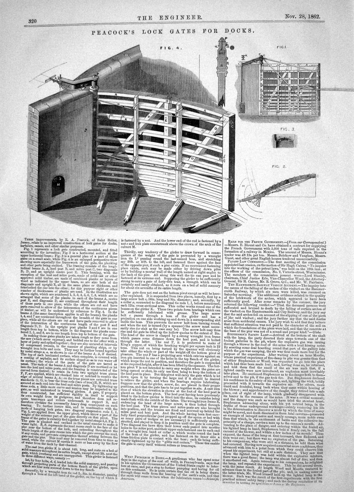 Antique Print Engineering 1862 Peacock Lock Gates Docks Saint Helier Jersey