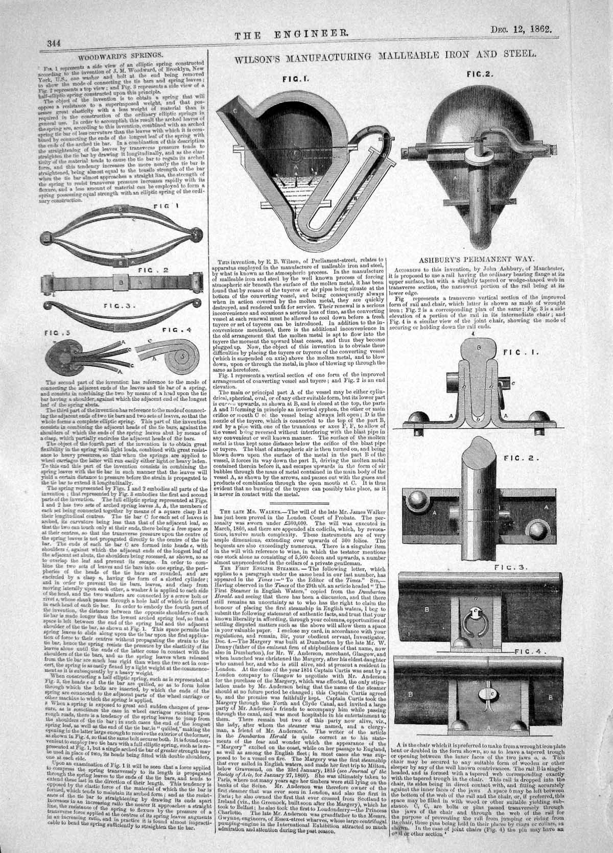Old Engineering 1862 Woodward Springs Wilson Malleable Iron Steel Ash Victorian