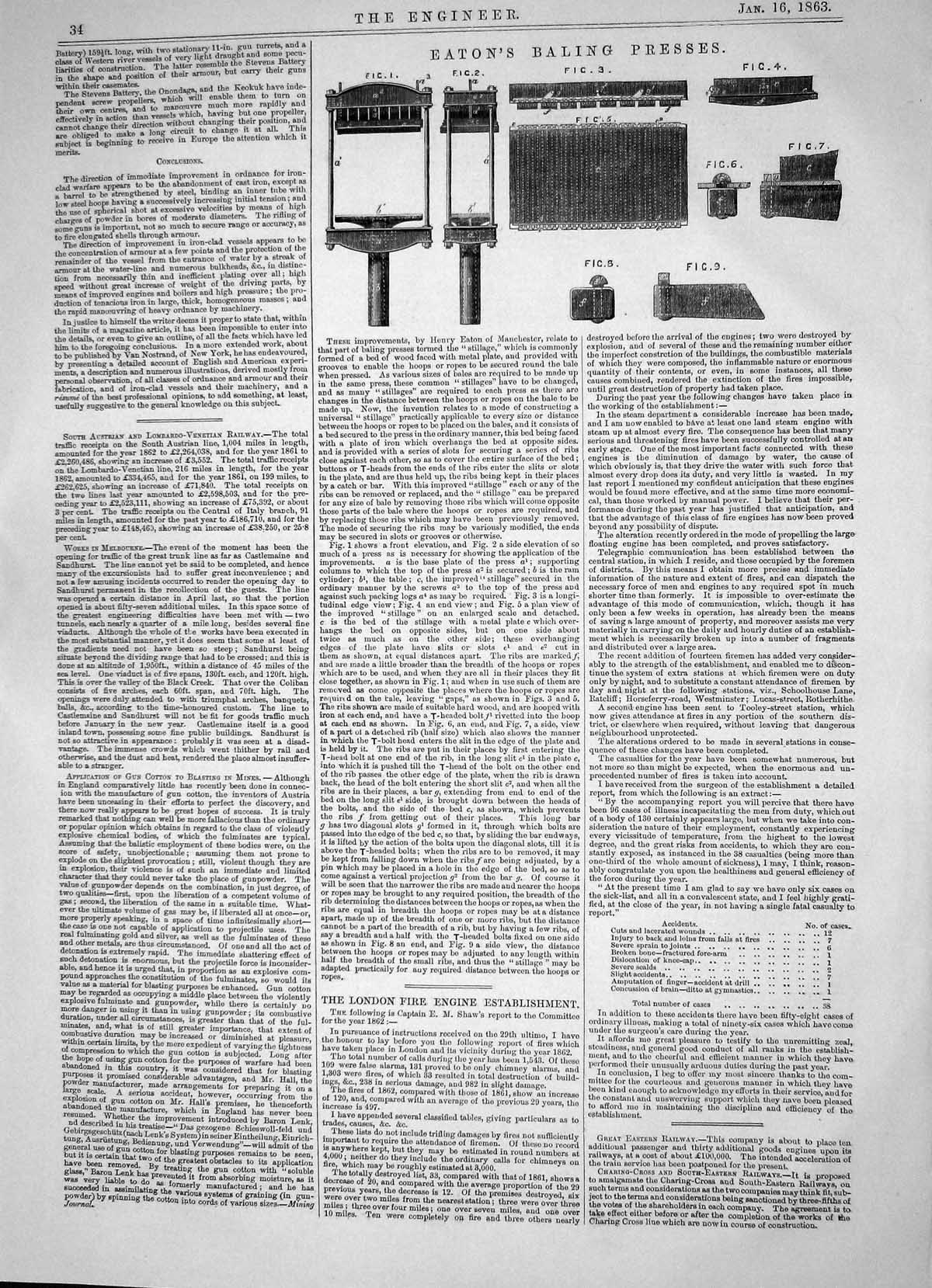 Old Engineering 1863 Improvements Henry Eaton Baling Presses Machiner Victorian