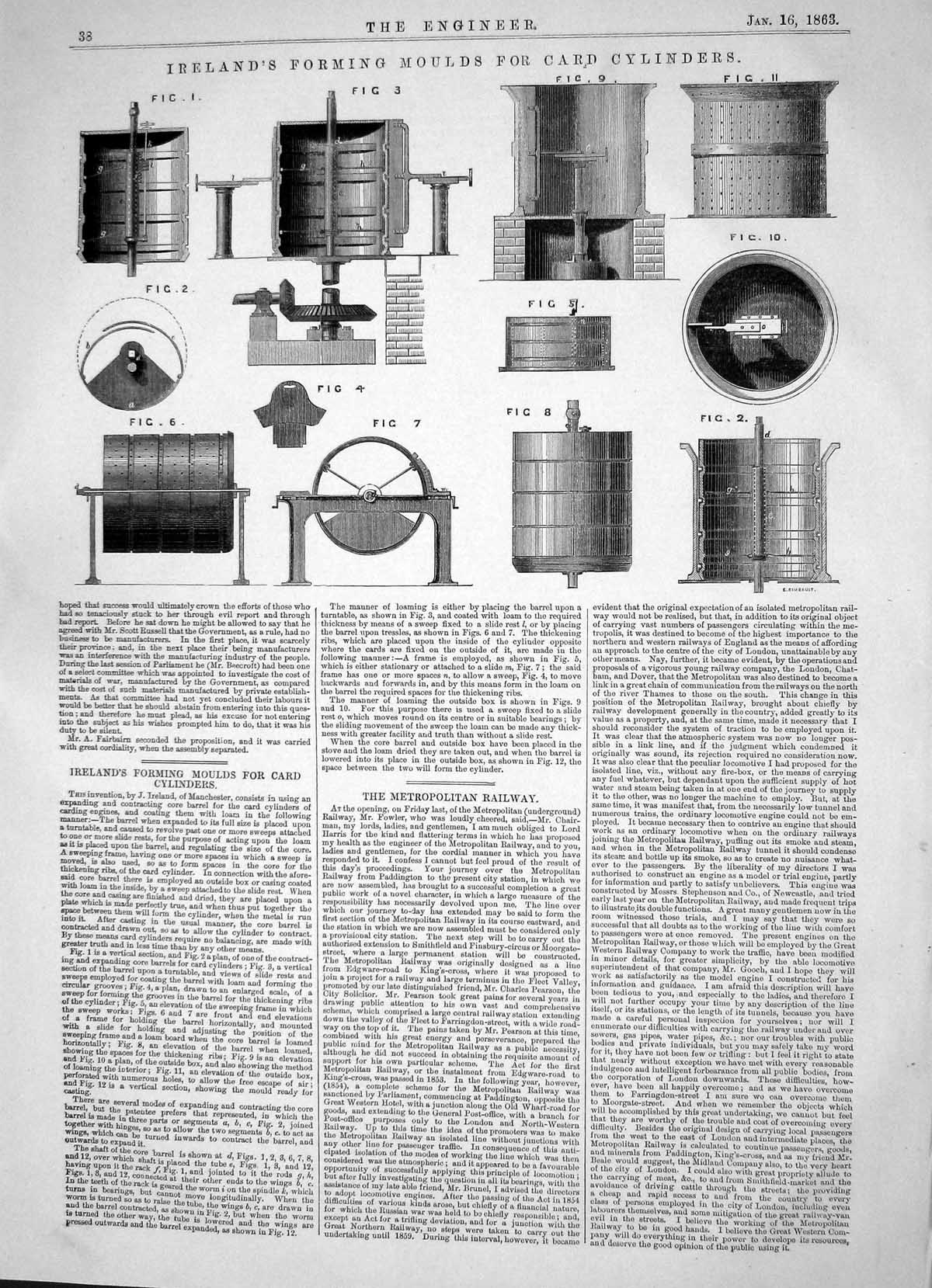 Old Engineering 1863 Invention Ireland Forming Moulds Card Cylinders Victorian